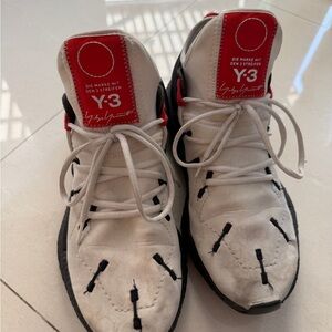Y-3 Red and White High-Top Sneakers